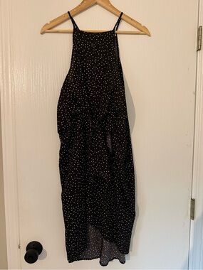 Women’s Black Polka Dot Halter Midi Dress